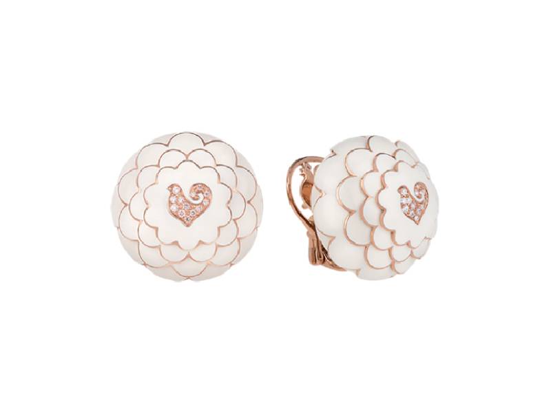 BUTTON EARRINGS IN ROSE GOLD, WHITE ENAMEL AND DIAMONDS PAILLETTES CHANTECLER 41135